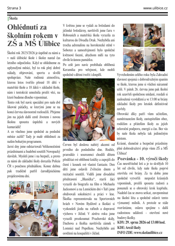 Zpravodaj obce Úlibice - červenec 2026